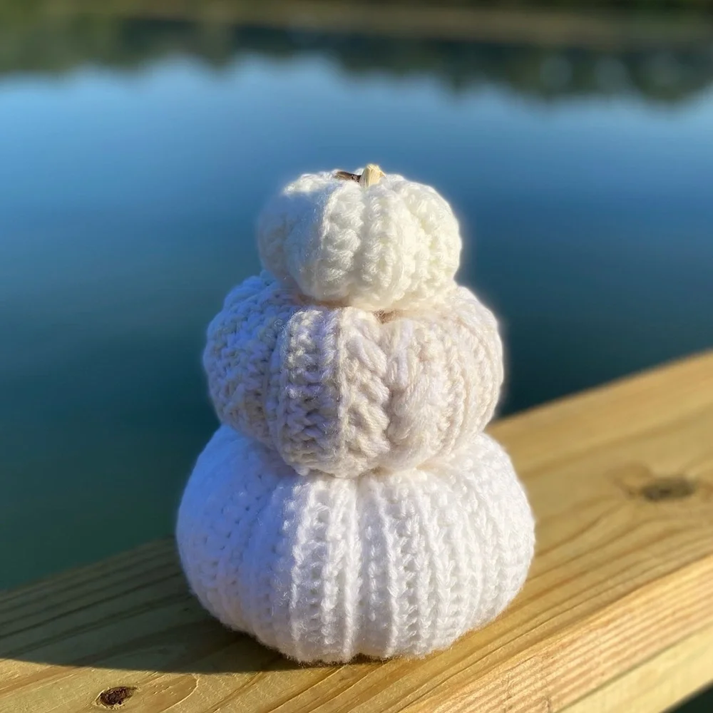 Crochet stacking pumpkin trio Neutral fall decor handmade one set - Picture 6 of 9